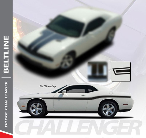 Dodge Challenger BELTLINE Mid-Body Line Accent Stripe Vinyl Graphics Decals Kit for 2010 2011 2012 2013 2014 2015 2016 2017 2018 2019 2020