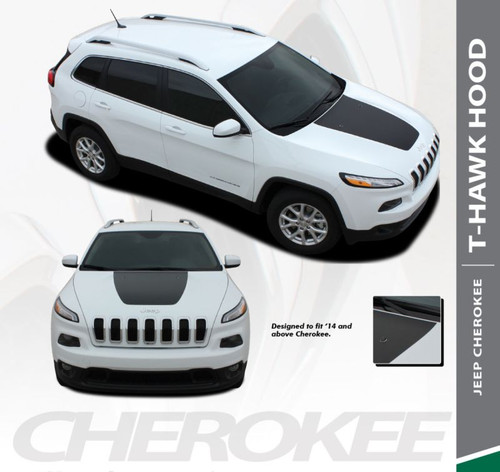 Jeep Cherokee T-HAWK Trailhawk Hood Center Blackout Vinyl Graphics Decal Stripe Kit for 2013 2014 2015 2016 2017 2018 2019