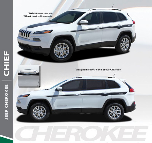 Jeep Cherokee CHIEF Upper Door Body Line Accent Vinyl Graphics Decal Stripe Kit for 2013 2014 2015 2016 2017 2018 2019