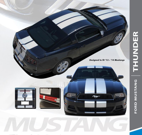 Ford Mustang THUNDER Lemans Style 10 Inch Hood Roof Trunk Racing Rally Stripes Vinyl Graphics Decals Kit 2013 2014