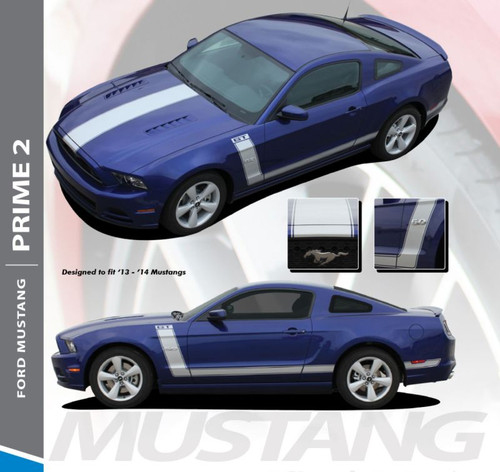 Ford Mustang PRIME TWO 302 Boss Style Center Hood Side Door Hockey Rocker Panel Body Vinyl Graphics Kit 2013 2014