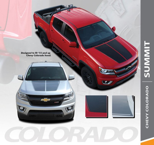 Chevy Colorado SUMMIT Hood Dual Racing Stripe Factory Style Hood Package Vinyl Graphic Decal Kit fits 2015 2016 2017 2018 2019