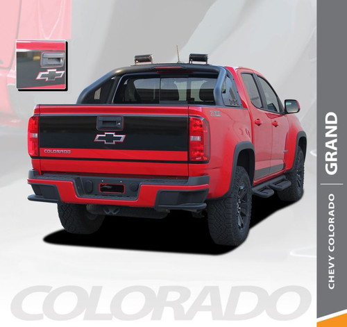 Chevy Colorado GRAND Rear Tailgate Blackout Accent Vinyl Graphic Decal Stripe Kit 2015 2016 2017 2018 2019