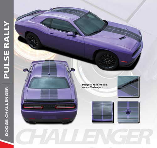 Dodge Challenger PULSE RALLY Strobe Hood to Trunk Vinyl Graphic Racing Rally Stripes Kit 2008-2020 Models