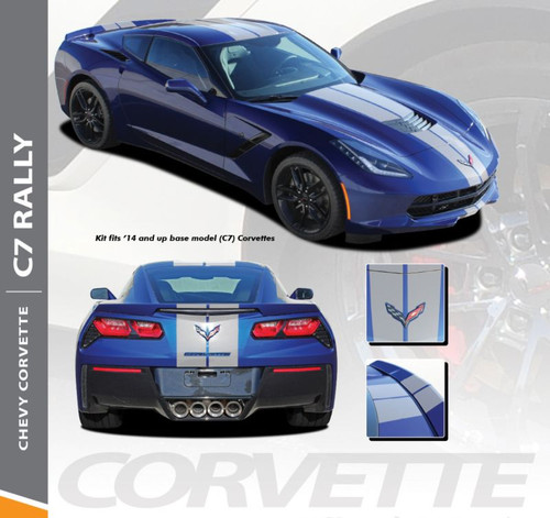 Chevy Corvette C7 RALLY Racing Stripes Bumper to Bumper Hood Roof Trunk Vinyl Graphic Decal Kit for 2014 2015 2016 2017 2018 2019