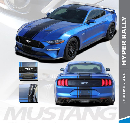 Ford Mustang Racing Stripes HYPER RALLY Center Hood Roof Trunk Racing Rally Stripes Vinyl Graphics Decals Kit 2018 2019