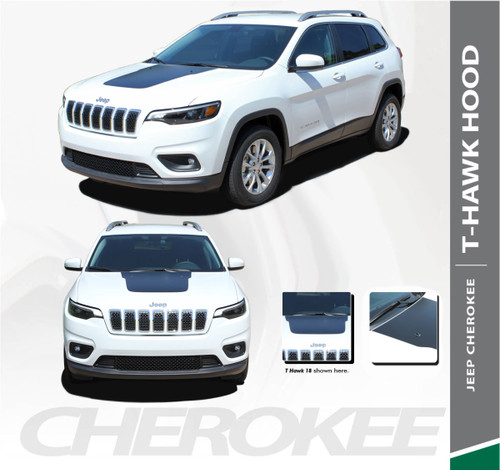 Jeep Cherokee T-HAWK WINGED Trailhawk Hood Center Blackout Vinyl Graphics Decal Stripe Kit for 2013 2014 2015 2016 2017 2018 2019