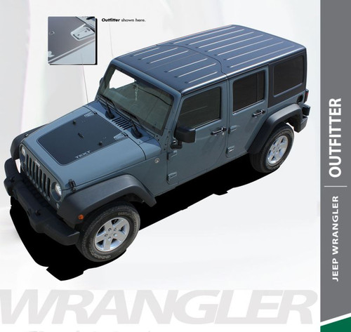 Jeep Wrangler OUTFITTER Hood Blackout Center Vinyl Graphics Decal Stripe Kit for 2007-2017 Models