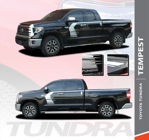 Toyota Tundra TEMPEST Side Body Vinyl Graphics Door to Bed Upper Accent Decal Stripes Kit for 2014 2015 2016 2017 2018 2019 2020 2021