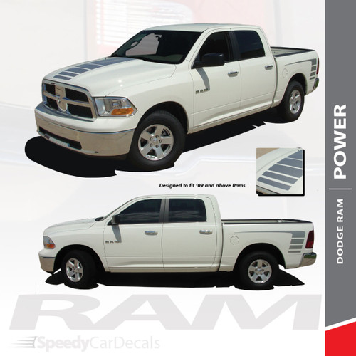 POWER : 2009-2018 Dodge Ram Strobe Hood Truck Bed Stripe Decal Vinyl Graphics Kit