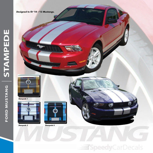 STAMPEDE : 2010-2012 Ford Mustang OEM Style 10" Inch Wide Lemans Racing Stripes Rally Vinyl Graphics Kit