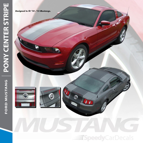 PONY CENTER : 2010-2012 Ford Mustang Wide Center Hood Roof Trunk Racing Stripe Vinyl Graphics Kit