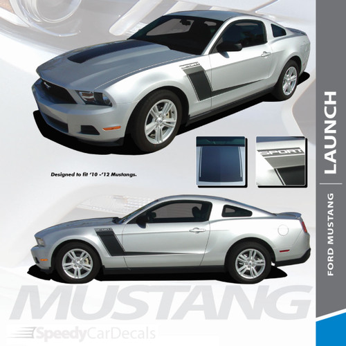 LAUNCH : 2010-2013 Ford Mustang Center Hood and Hockey Side Door Hockey Vinyl Graphic Striping Kit