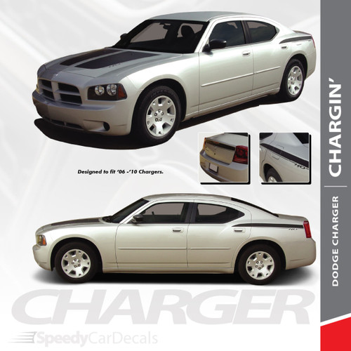 CHARGIN : 2005-2009 Split Hood Rear Quarter Panel H/O Rear Blackout Vinyl Graphics Decals Stripes Kit
