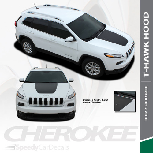 T-HAWK : 2013-2020 Jeep Cherokee Trailhawk Center Hood Blackout Vinyl Graphics Decal Stripe Kit