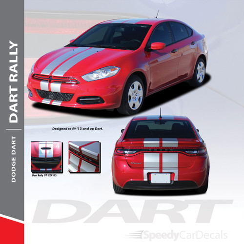 DART RALLY : 2013-2016 Dodge Dart Bumper to Bumper Hood Rally Racing Stripes Kit