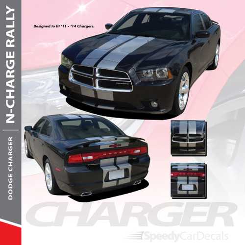 N-CHARGE RALLY : 2011-2014 Dodge Charger 10" Racing Stripes Vinyl Graphics Rally Decal Kit