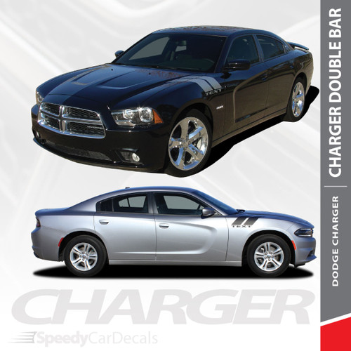 RECHARGE DOUBLE BAR : 2011-2014 Dodge Charger Hood to Fender Hash Marks Vinyl Graphic Decals and Stripe Kit