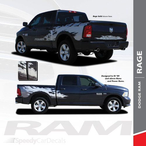 RAM RAGE SOLID : 2009-2018 Dodge Ram "Power Wagon Style" Vinyl Graphics Truck Bed Decal Striping Kit