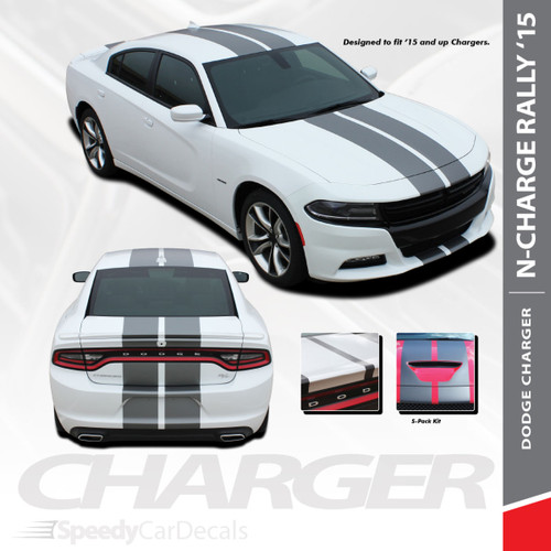 N-CHARGE RALLY 15 : 2015-2018 2019 2020 2021 Dodge Charger 10" Racing Stripe Rally Vinyl Graphics Decal Stripe Kit