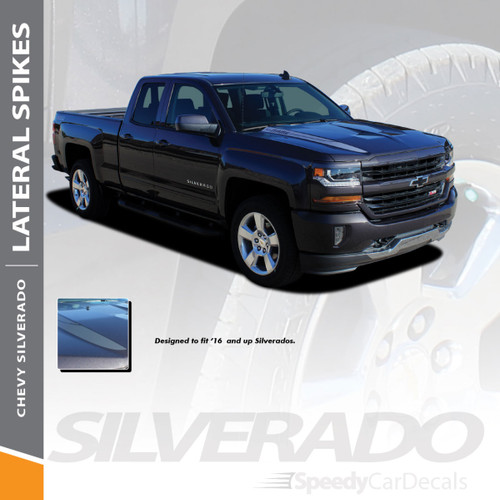 LATERAL SPIKES : 2016-2018 Chevy Silverado Lateral Hood Spears Vinyl Graphic Decal Racing Stripe Kit