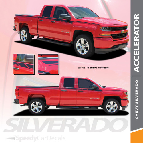 ACCELERATOR : 2014-2018 Chevy Silverado Upper Body Line Accent Rally Side Vinyl Graphic Decal Stripe Kit