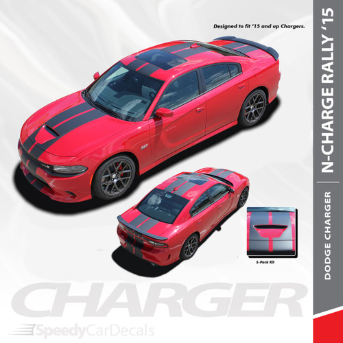 N-CHARGE RALLY S-PACK : 2015-2019 2020 2021 Dodge Charger R/T Scat Pack SRT 392 Hellcat Racing Stripe Rally Vinyl Graphics Decals Kit