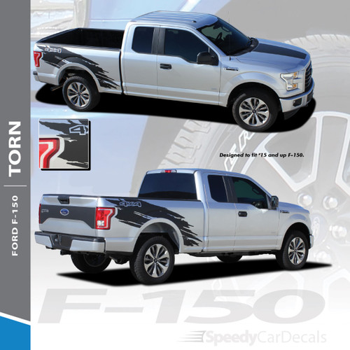 TORN : 2015-2018 Ford F-150 Mudslinger Side Truck Bed 4X4 Vinyl Graphics and Decals Striping Kit