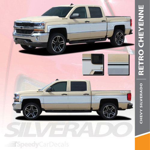 RETRO CHEYENNE : 2014-2018 Chevy Silverado Mid Body Line Accent Rally Side Vinyl Graphic Decal Stripe Kit
