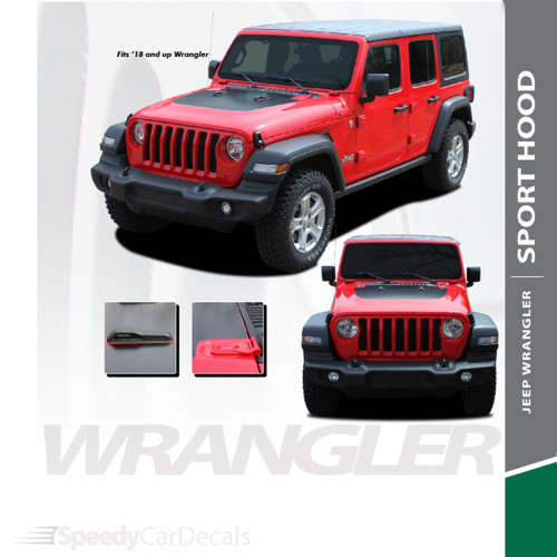 SPORT HOOD : 2018-2020 2021 Jeep Wrangler Hood Blackout Vinyl Graphics Decal Stripe Kit