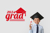 Class of 2024 Grad with Graduation Hat Art Vinyl Wall Decals Stickers for Party Decor- Red