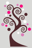 Swirly Tree Sticker Vinyl Wall Art Decals with Polka Dots in 4 colors Chocolate Brown Hot Pink Soft Pink and White