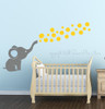Elephant Wall Decal with Floating Bubbles, Cool Nursery Room Decor,Storm Gray, Yellow