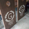 Monogram Vinyl Decals Laurel Wreath with Name, Date for Cornhole Beanbag Boards