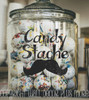 Candy Stache Vinyl Decals Glossy Stickers for Glass or Plastic Containers, Set of 2 — Clear glass jar filled with