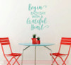 Begin Each Day Grateful Vinyl Lettering Decals Wall Quote Stickers for Home Kitchen Decor Turquoise
