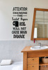 Toilet Paper Brain Damage Bathroom Humor Wall Decal Letters Funny Vinyl Wall Stickers-Black