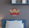 Softball with Bats Stars Teen Wall Sticker Decals Vinyl Lettering Art Sports Bedroom Decor-Red, Tan