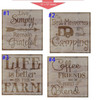 Stencil Sticker Decals for 12x12 Board Painting Parties, 10 pc — Four decorative wooden signs with rustic brown lettering