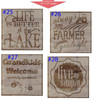 Stencil Sticker Decals for 12x12 Board Painting Parties, 10 pc — Wooden wall art with rustic designs, brown typography on