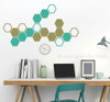 Honeycomb Hexagon Wall Sticker Shapes 2-Color Vinyl Decals Decor Art-Turquoise, Metallic Gold