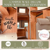 Living The Simple Life Farmhouse Decor Vinyl Decals Wall Sticker Quote — Black die-cut letters on wood panel in cozy camper