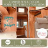 Happy Glamper Vintage Camper Art Decals Wall Quotes RV Accessories — Mint camper wall decor applied to wooden interior,