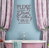 Put Away Towel Bathroom Quotes Wall Decor Bath Vinyl Lettering Decals — Decorative wall decal above a freestanding bathtub
