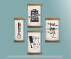 Wood and Canvas Wall Hanging - Farmhouse Style Set of 4 Kitchen Quotes