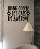Coffee Kitchen Cats Decor Wall Decal, Cats, Awesome Vinyl Lettering Stickers-Matte Black