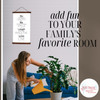 Wood & Canvas Wall Hanging, Do Be Laugh Love Inspirational Wall Art Sign — Woman applying decorative paper to a potted plant
