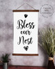 15x26 - Wood & Canvas Wall Hanging, Bless Our Nest Farmhouse Wall Art Sign