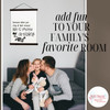 Wood & Canvas Wall Hanging Life Is Pretty Amazing Wall Art Sign — Family sitting on a couch, smiling with a decorative wall
