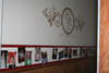Family Name in entryway Wall Decal with Monogram Letter in Swirled Circle design